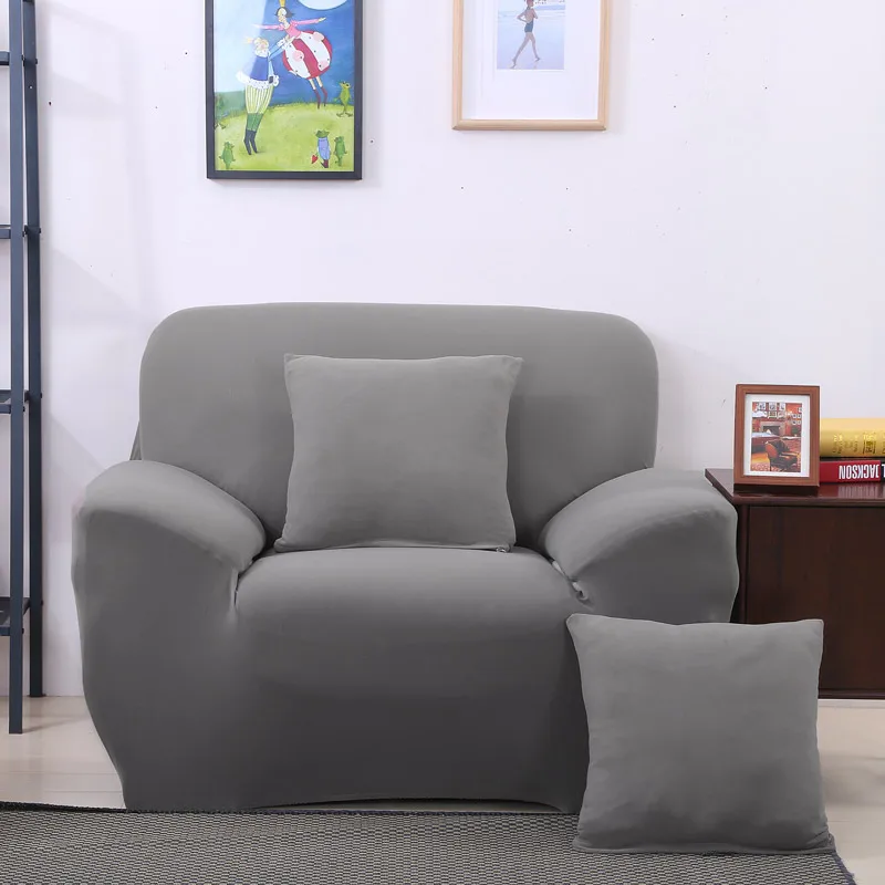 

ROMORUS Solid Color Tight All-inclusive Sofa Covers Gray Black Slipcover Stretch Fabric Elastic Single/Two/Three/Four-seat Sofa