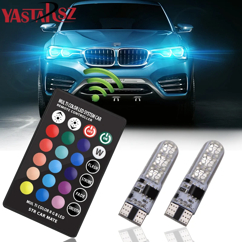 

2 Pieces T10 W5W LED Car Lights LED Bulbs RGB With Remote Control 194 168 501 Strobe Led Lamp Reading Lights White Red Amber 12V