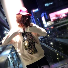 Топы с длинными рукавами молодых леди толстовка плюс размер вышитые пайетками свободные ленивый тонкое пальто женщин куртки высокого качества 2 цвета