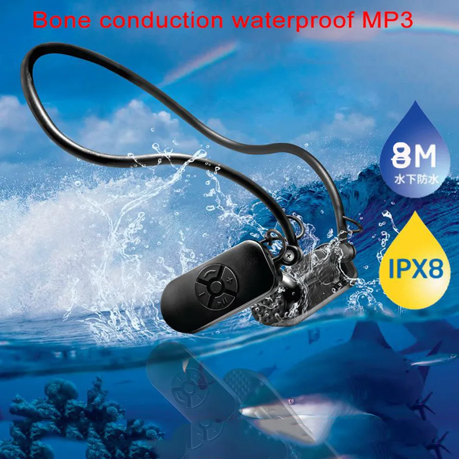 Newest APT-X V30 Bone Conduction 4G 8G HIFI MP3 Player IPX8 Waterproof Swimming Outdoor Sport Earphones 3.5mm MP3 Music Players