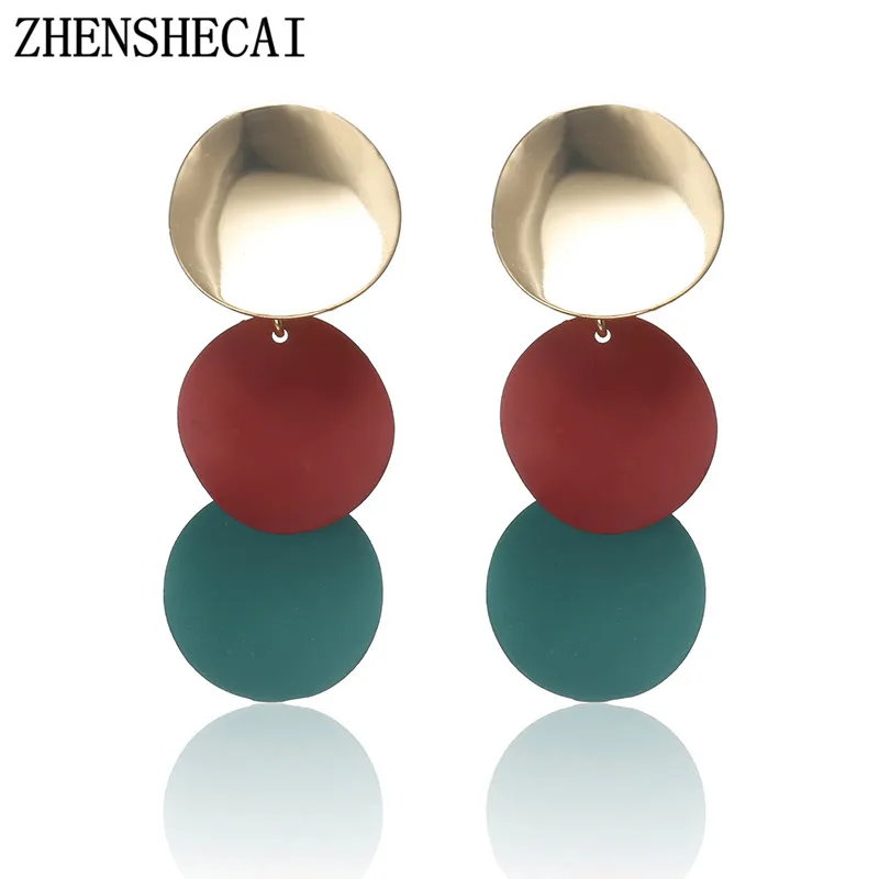

Elegant Round Metal Uneven Earrings for Women 2018 New Geometric metal Earrings Fashion Jewelry Gift 3 Colors