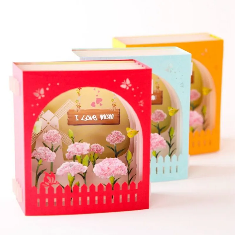 

New diy 1 pcs hot sale Mother's Day Greeting Cards Thank You Post Cards 3D Paper Laser Cut Out Pop UP Handmade Gifts Box to MOM