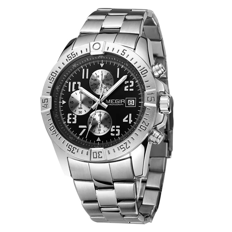 

Relogio Mens Watches Top Brand Luxury Casual Quartz Wristwatch Men Fashion Stainless Steel Waterproof Sport Chronograph Black