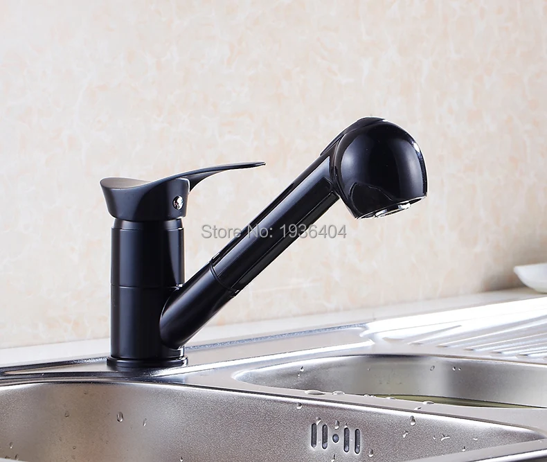 Черный Живопись Смесители для кухни Поворот на 360 градусов Pull Out Кухня раковина кран B3278