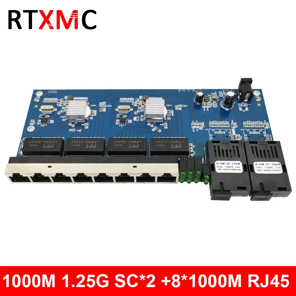 2G8E 8UTP RJ45 Gigabit Ethernet коммутатор 2*1 25G Волоконно порт разъем SC 8*10/100/1000 м PCBA плата