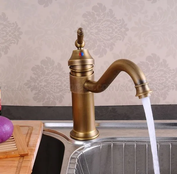 Single Handle Mixer Tap Bathroom & Kitchen Sink Water Faucet Antique Brass Rotable Basin Faucet Taps znf007