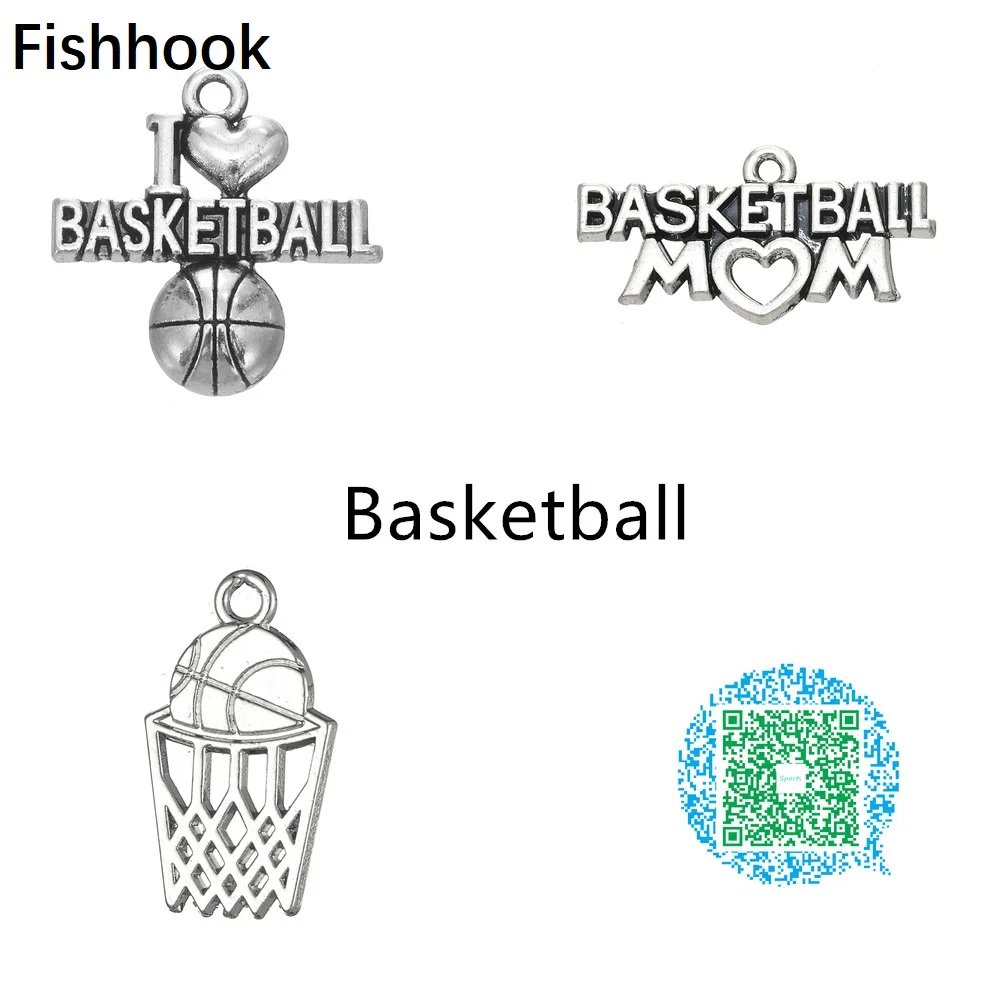 

Fishhook 20pcs basketball & hoop love charms zinc alloy antique silver / rhodium / Gold-Color toned jewelry accessory