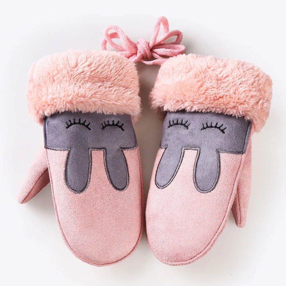 

High Quality Baby Boys Girls Keep Warm Glove Winter Knitted Wool Hanging Neck Kids Gloves Cute Rabbit Pattern Children Gloves