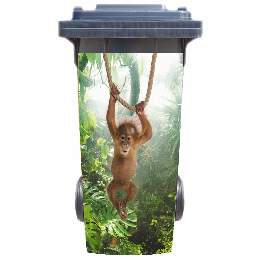 

3D Monkey Picture Adhesive Removable Waterproof Sticker Decals Rubbish bin trash can Cover sticker 120liter 240liter