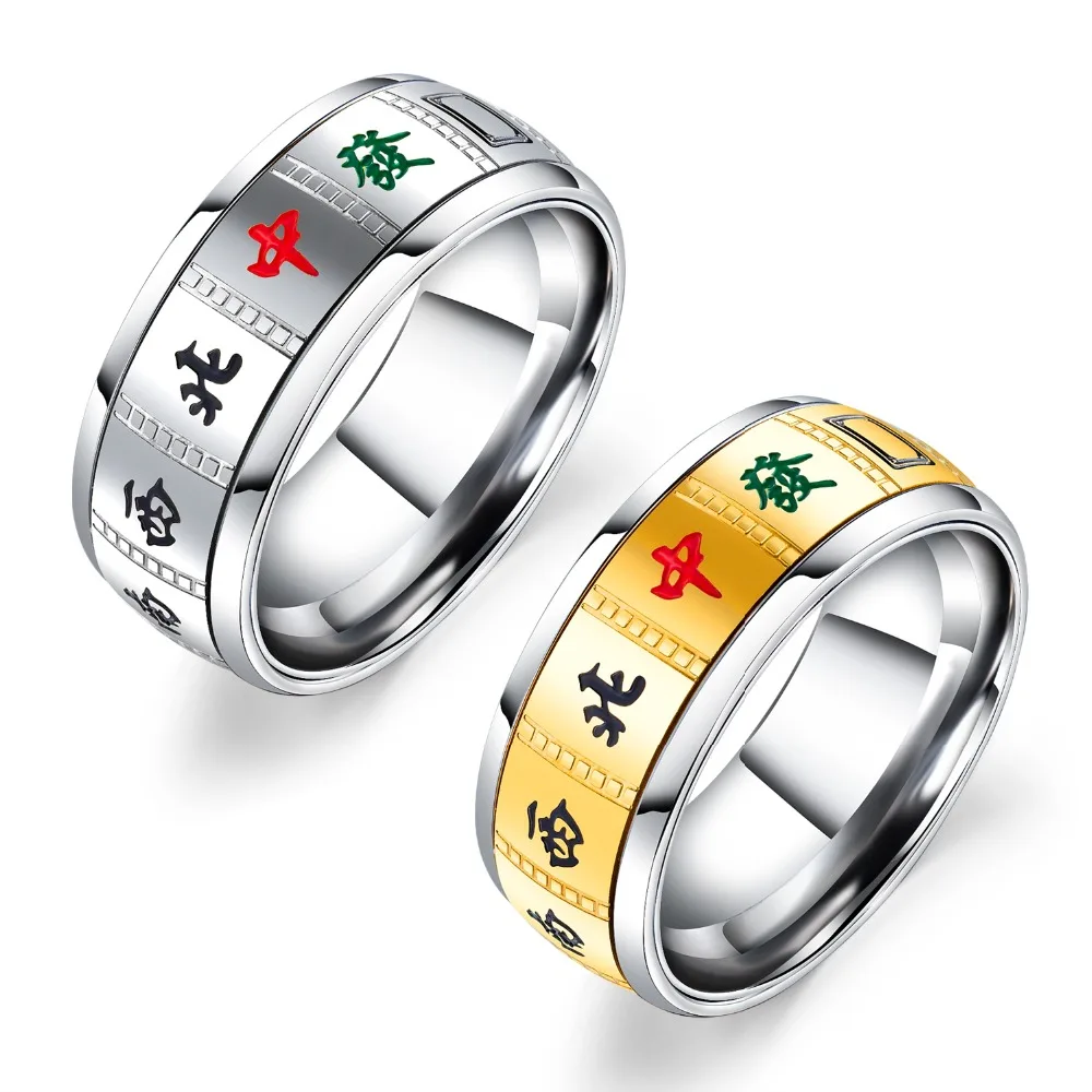 

Cool Design Men's Ring Blue Chain Mahjong Tide Ring For Women Men jewelry Rotatable Spinner Couple Ring