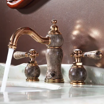 

Antique European style double golden basin faucet marble under counter basin 8 inch hole for cold and hot water tap