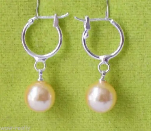

Free shipping Genuine 10MM Peach Seashell Pearl Dangle Earrings