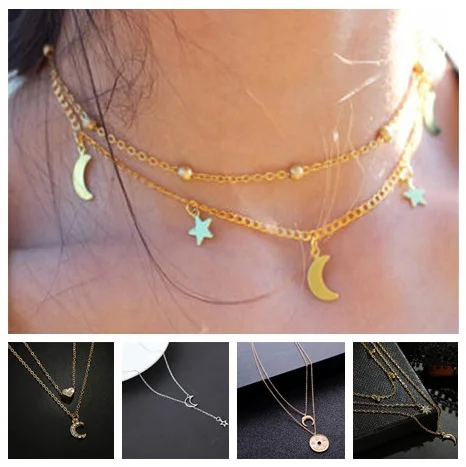 1Pc Star Moon Pendant Necklace For Women Fashion Moon Star Choker Vintage Women Party Jewelry 2019 New