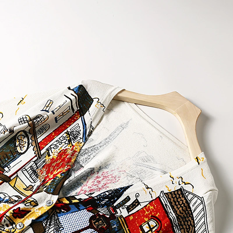 Tanie Kobiet Cartoon Graffiti sweter jesień wiosna dzianiny guzik z dekoltem w serek z długim rękawem japonia harajuku kobieta swetry damskie topy LS035