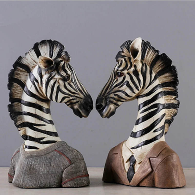 

New home decoration creative zebra horse head modeling resin ornaments living room decoration pure handmade work fine quality