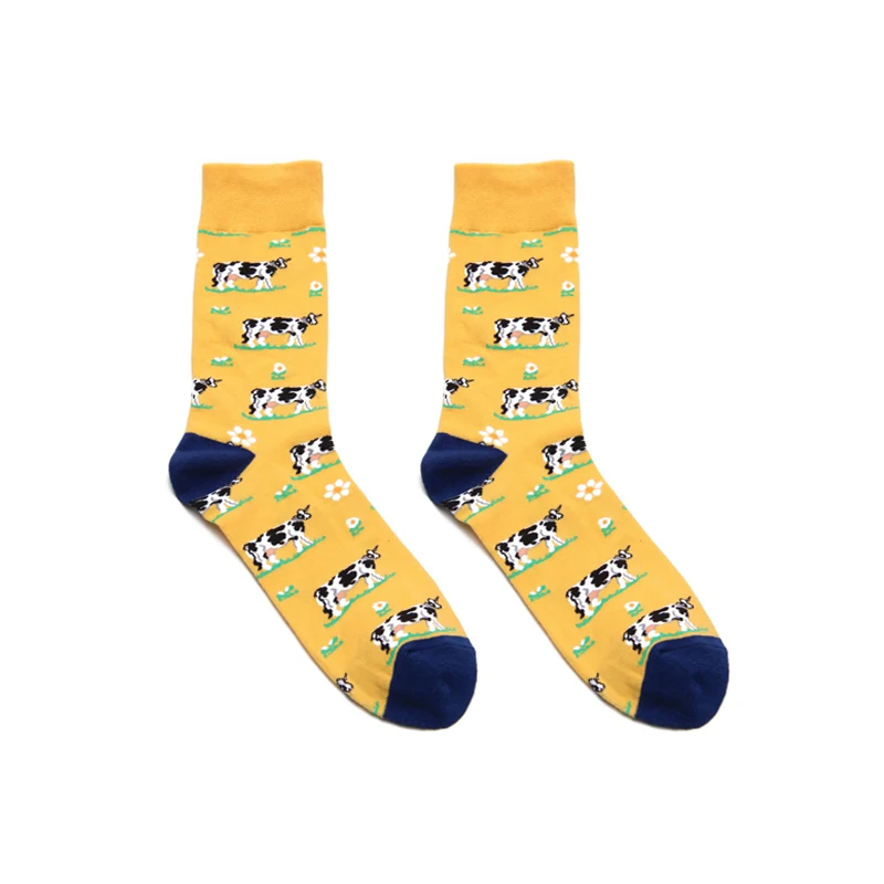 PEONFLY/мужские носки Забавные милые носки в полоску с рисунком фламинго, кота, тигра, панды, овечки, Кита, Харадзюку, мужские хлопковые носки в стиле хип-хоп - Цвет: Yellow