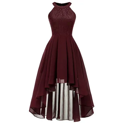 OML538F# Шея Кружева шифон Холтер Вечерние платья спереди Высокая спина низкая темно-синий Финк вино красное фиолетовое платье для выпускного вечера - Цвет: Wine red