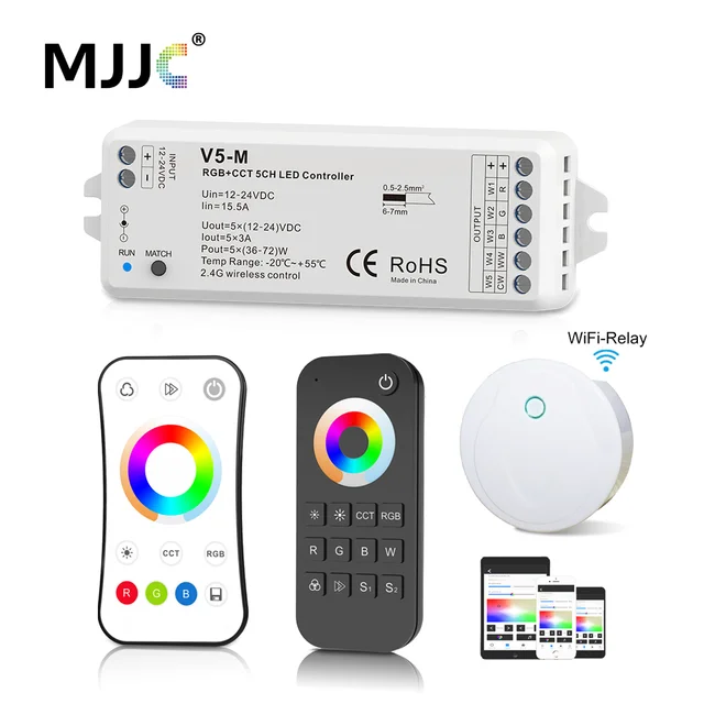Controlador RGBW CCT RGBCCT RGB, 12V, 24V, tira de LED 5 en 1, RGBWW, Controlador de luz, inalámbrico, Control remoto táctil de 2,4G, Wifi RF Controlador RGBW CCT RGBCCT RGB, 12V, 24V, tira de LED 5 en 1, RGBWW, Controlador de luz, inalámbrico, Control remoto táctil de 2,4G, Wifi RF