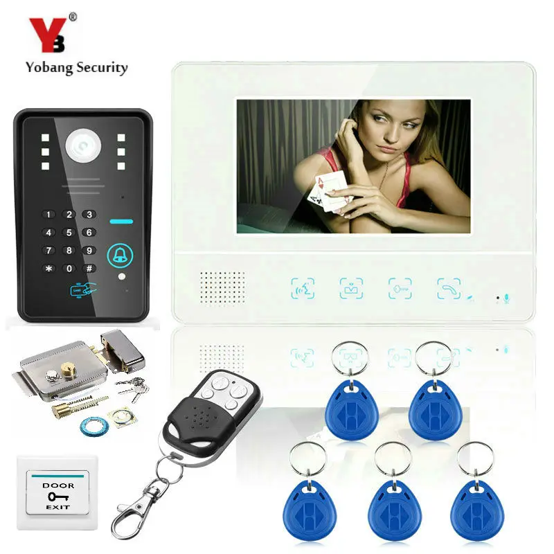 

YobangSecurity 7"Inch Lcd RFID Password Video Door Phone Intercom System Wth IR Camera Remote Access Control System Door Lock