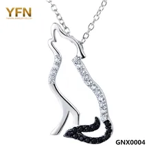 100% Real Pure 925 collar de plata negro blanco Cubic Zirconia lobo collares y colgantes hombres y mujeres joyería GNX0004