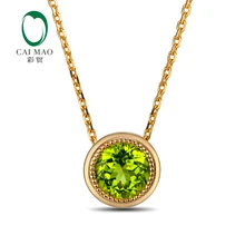 14 К желтого золота натуральный 1.88ct 7,5 мм Круглый Кулон из перидота цепи для дам Anniverary