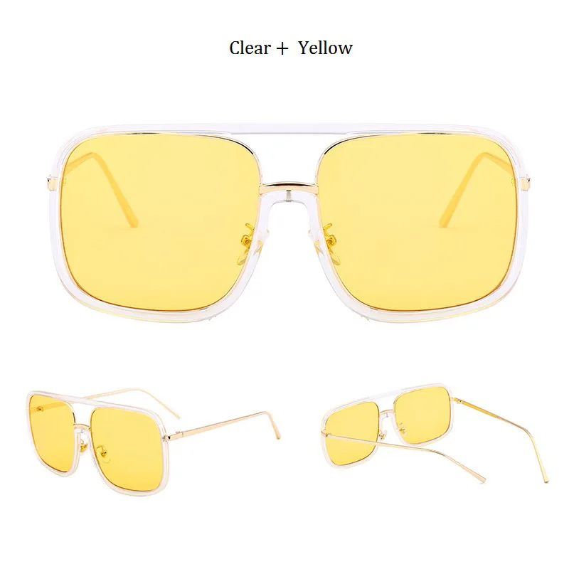 Роскошные женские солнцезащитные очки, модные квадратные винтажные Ретро брендовые Дизайнерские Большие женские солнцезащитные очки, мужские солнцезащитные очки - Цвет линз: D268 clear yellow