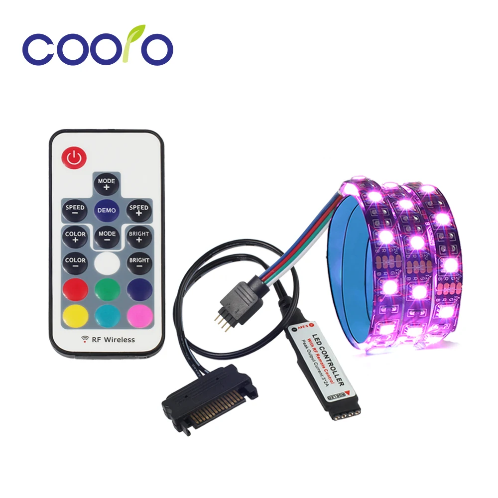ترقية الأزرق لاصق PC وحدة معالجة خارجية للحاسوب RGB LED قطاع ضوء كامل كيت SATA امدادات الطاقة واجهة ، التحكم عن بعد اللون