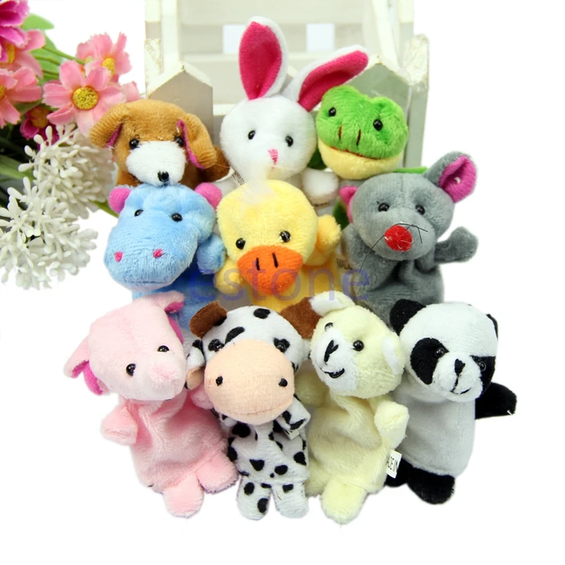 10pcs Velvet farm zoo Animals Finger Puppets Plush Toy Set kid Bed