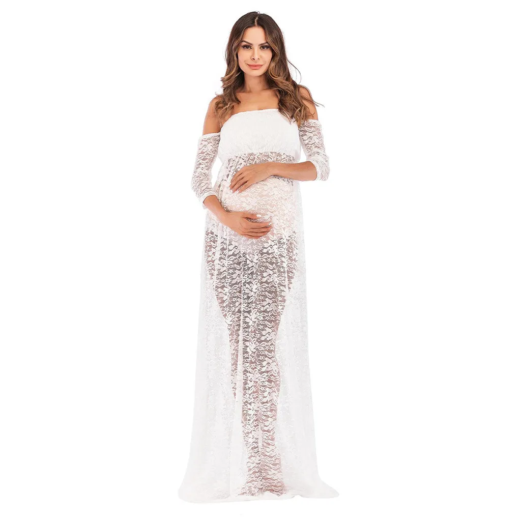 

ARLONEET 2019 Summer Sexy maternity dresses for photo shoot Maternity Sexy Seven Quarter Sleeve Lace Perspective Tight Tailed