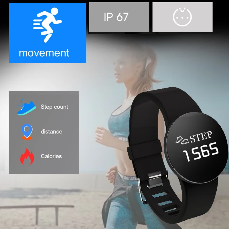 HATOSTEPED Smart Watch Waterproof Bluetooth Sport Tracker Wearable Device Wristband Pedometer Round 0.66 OLED For Ios Android