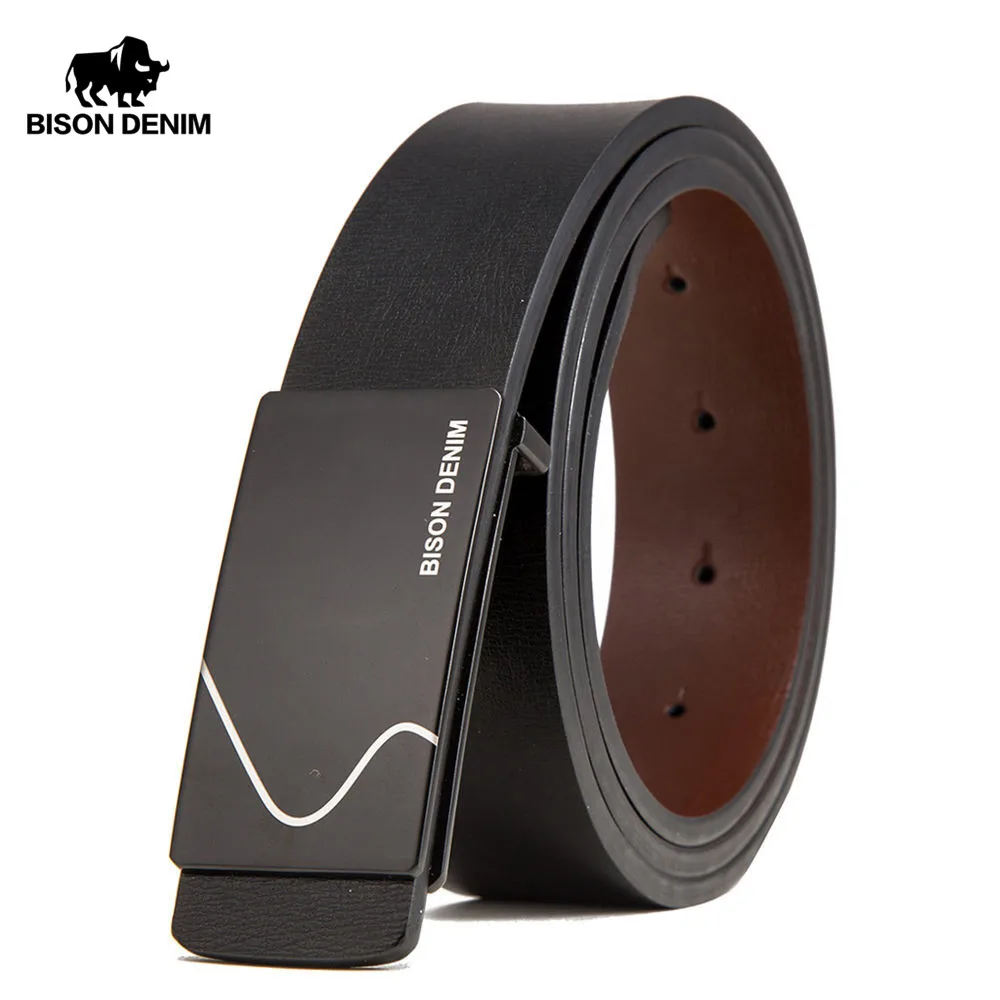 BISON DENIM New Arrival 3.4cm Width Leather Belts For Men Genuine ...