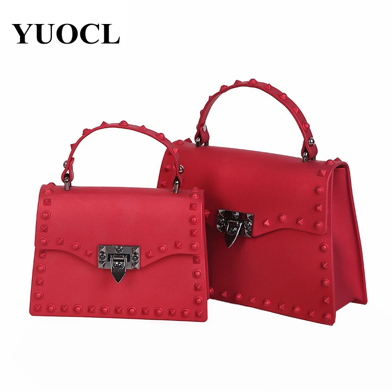 

2018 New European Fashion PVC Small Package shoulder Bag Matte Jelly Diamond Rivet Portable messenger Bags totes bolsa feminina