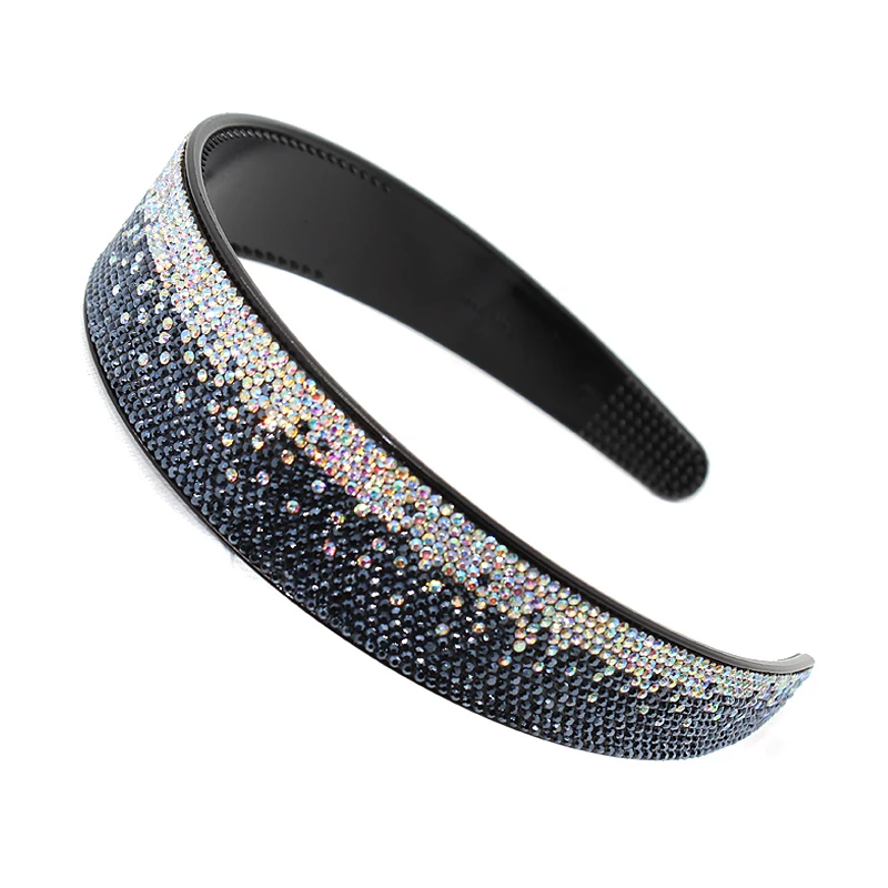 

Fashion Hair Accessories Ladies Luxury Gray Rhinestone Hairbands Wide Full Crystal Headband Women Black Party Hair Jewelry