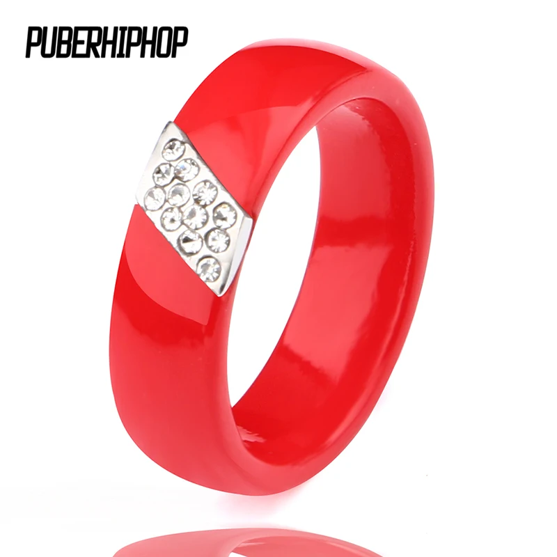 2018 Ceramic Red Rings For Women With 3 Row Inlay 6mm Comfort Fit Ring For Men Wedding Band Rings Christmas Gift Lucky Jewelry