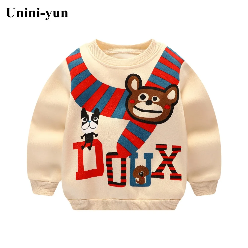 

Unini-yun boys Hoodie baby girls fleece thick warm jackets Bear print hooded kids clothes sports clothes Beige color unisex top