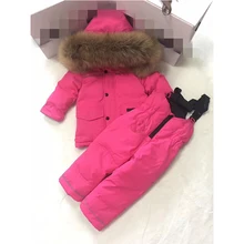 Комплект одежды для малышей, теплый зимний пуховик для девочки высокого качества, натуральный мех, комплекты одежды для маленьких девочек, Комбинезоны для детей