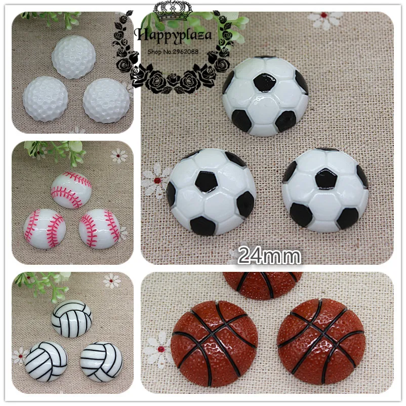 

10pcs Resin Football Basketball Volleyball Tennis Sport Flatback Cabochon DIY Craft Decoration,24mm