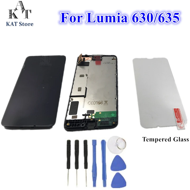 

1Pcs For Nokia Lumia 630 635 LCD Display Touch Screen Digitizer Sensor Panel Module Assembly With Frame + Tempered Glass + Tools