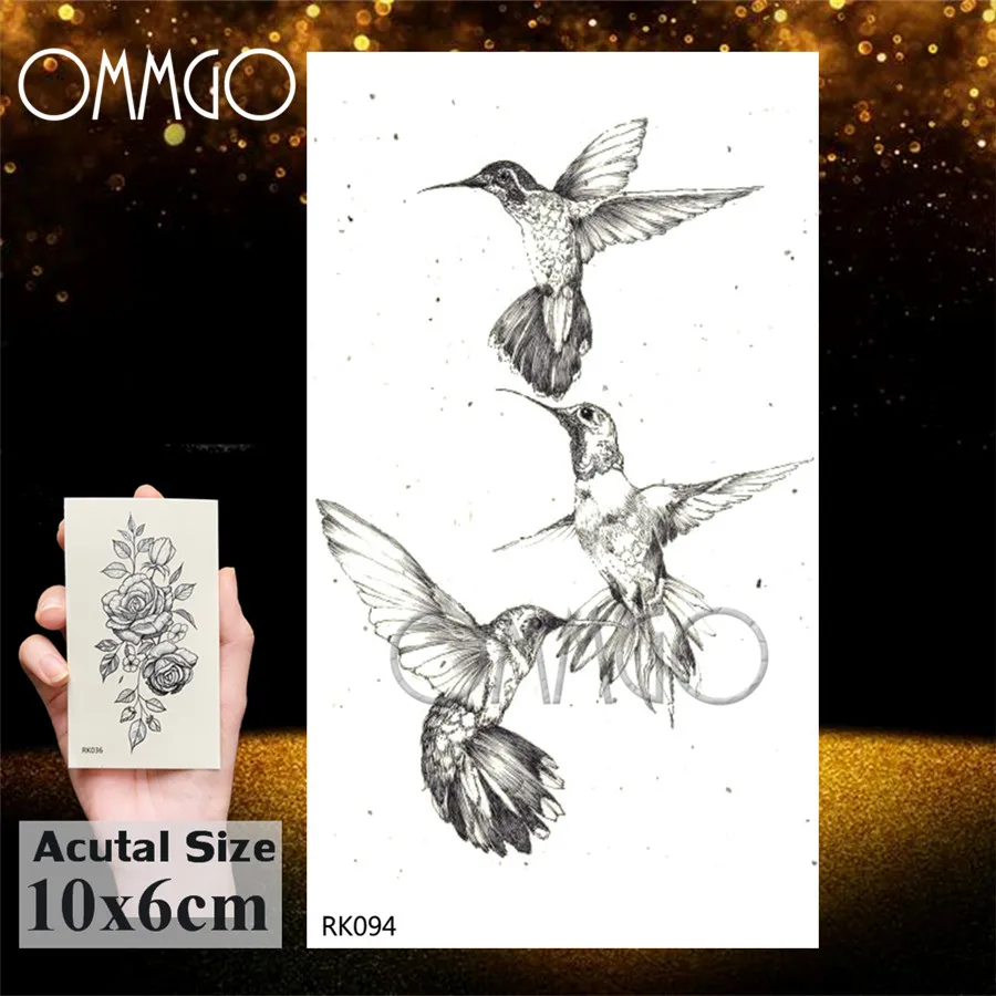 Временные татуировки OMMGO Morning Glory Bird для женщин наклейки Черные искусственные