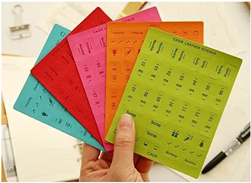 multi color self adhesive mini diy leather monthly calendar index calendar tabs