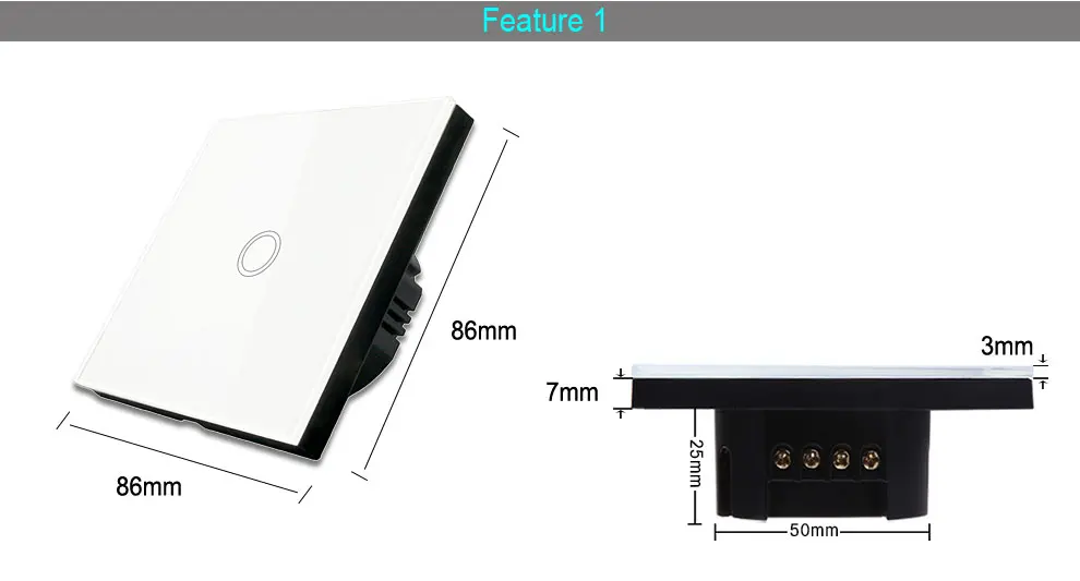 Настенный сенсорный выключатель стандарта ЕС с белым кристаллом и стеклянной панелью, 1 комплект, настенный сенсорный выключатель, светильник с сенсорным экраном Европейского типа, переменный ток 170-250 В