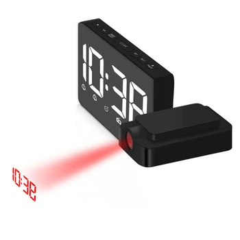

Digital Radio Alarm Clock Projection Snooze Timer Temperature LED Display USB Charge Cable FM Radio Clock Adjustable 360 Rotated