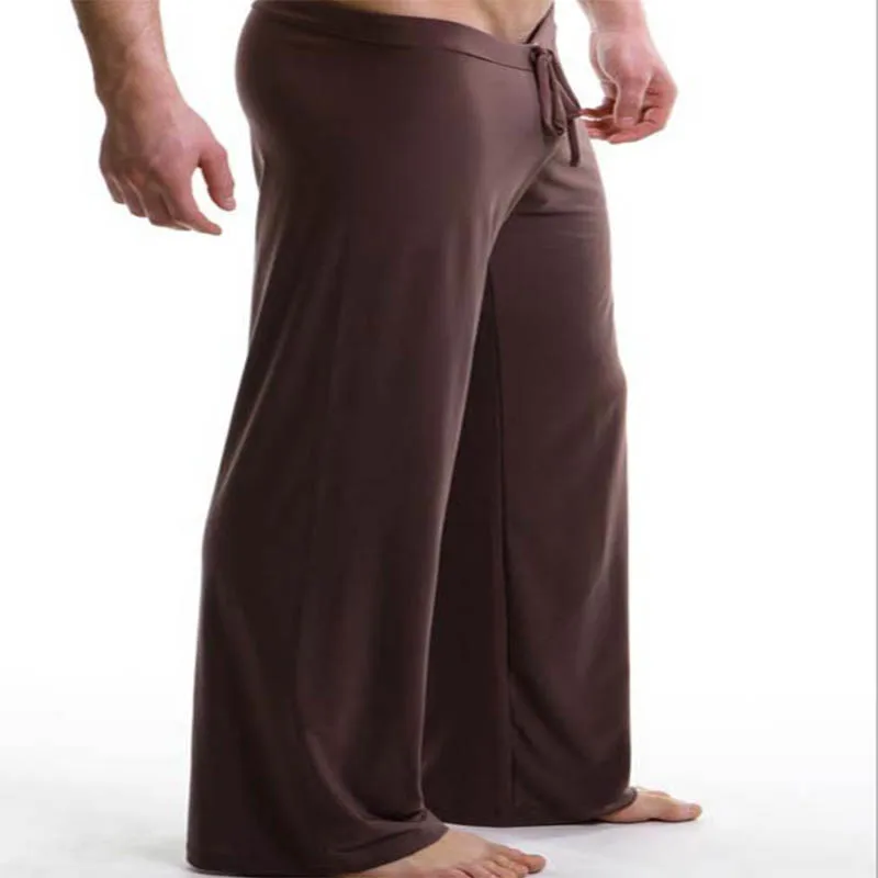Домашние брюки, мягкие шелковистые сексуальные мужские брюки для йоги, высококачественные спортивные брюки для фитнеса, штаны для йоги, дышащие мужские спортивные Леггинсы - Цвет: coffee