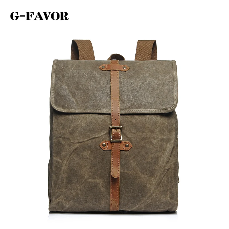 

Men Large Capacity Travel Backpack Bag Waterproof Oil Wax Canvas Laptop Backpack Vintage College Style Casual Youth School Bags