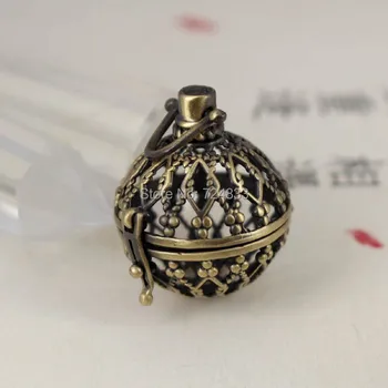 

24mm Antique Bronze tone Brushed Brass Round Hollow Filigree Locket Cage Pendant Findings Craft Essential Oil Diffuser Wholesale