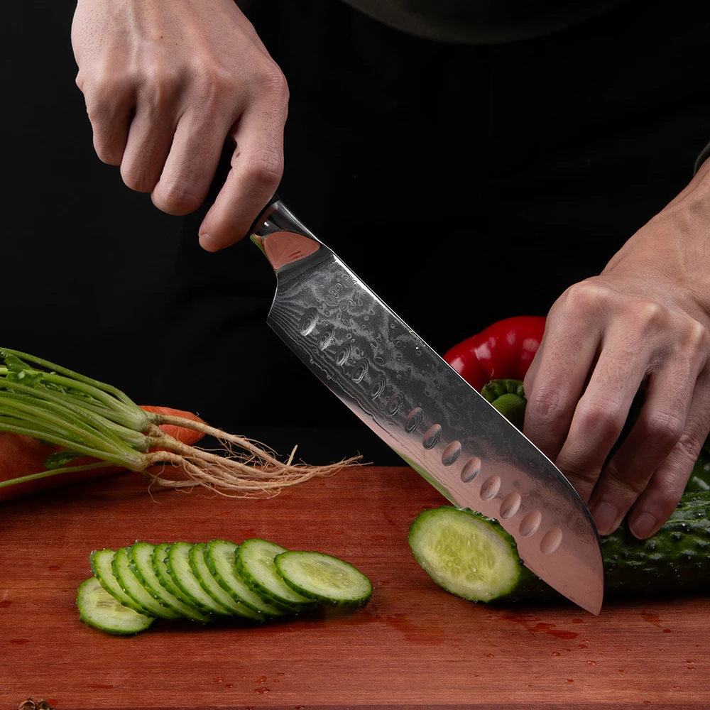 Mokithand 7 дюймов Дамасские Ножи Santoku Профессиональный VG10 японский кухонный нож 67 слой стальной нож шеф-повара с G10 ручкой