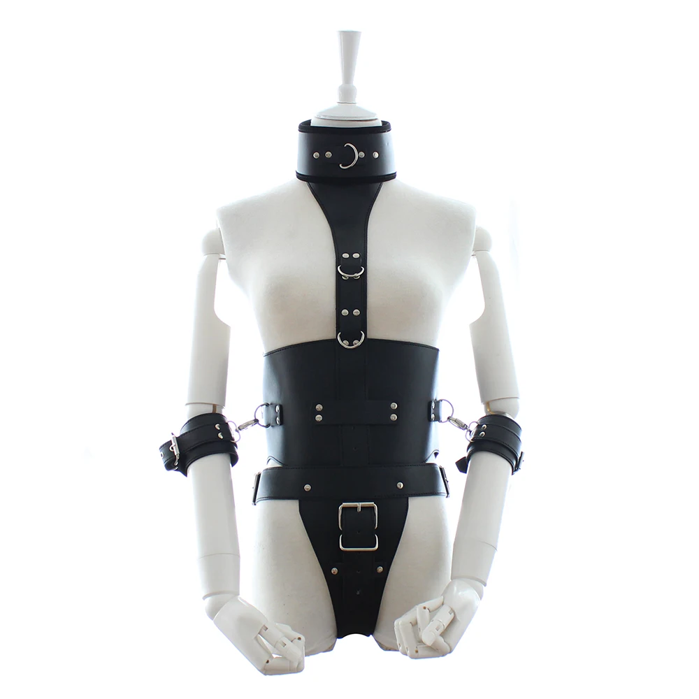 Leather bondage set handcuffs+BDSM collar body bondage restraints fetish adult sex toys for couples slave erotic toys cross handcuffs withlock bdsm bondage restraints sexy toys handcuffs lock fetish slave sex game erotic toys adult