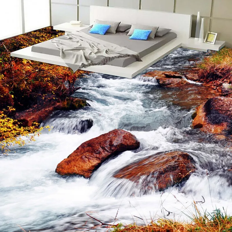 

beibehang papel de parede custom ground waterproof stereo stickers 3D floor tiles stickers flooring waterfall wallpaper mural