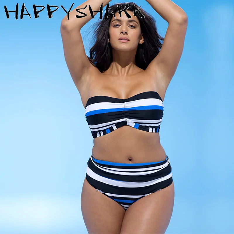 HAPPYSHARK бикини размера плюс Купальники в разноцветную полоску новинка 2018