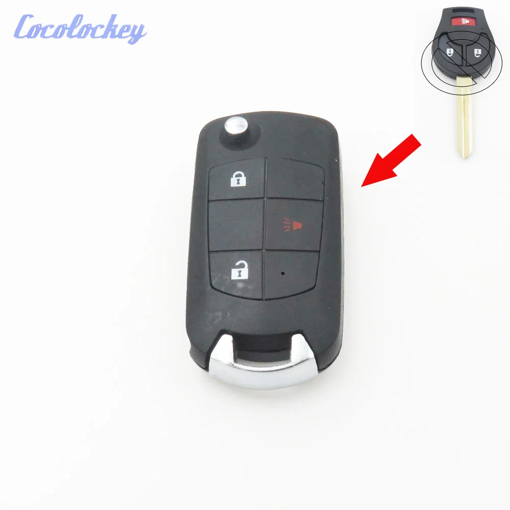 Cocolockey New 2+1 Button Modified Flip Remote Key Shell Fit for NISSAN TIIDA LIVINA MARCH 2+1Buttons Folding Shell Key